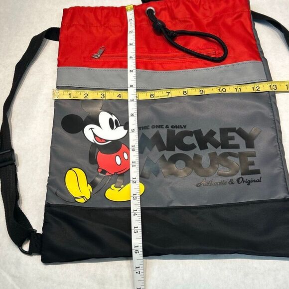 Disney Parks Mickey Mouse Cinch Drawstring Bag Backpack WDW Disneyland Red Black - Picture 3 of 7